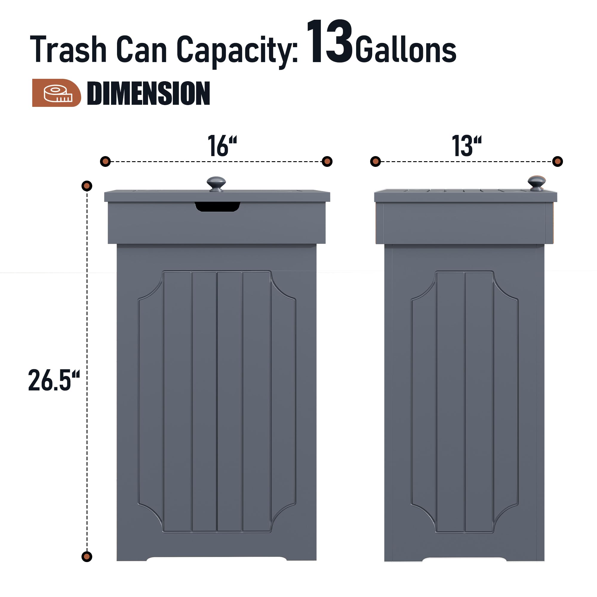 Function Home trash can cabinet in grey finish keeps trash discreet.