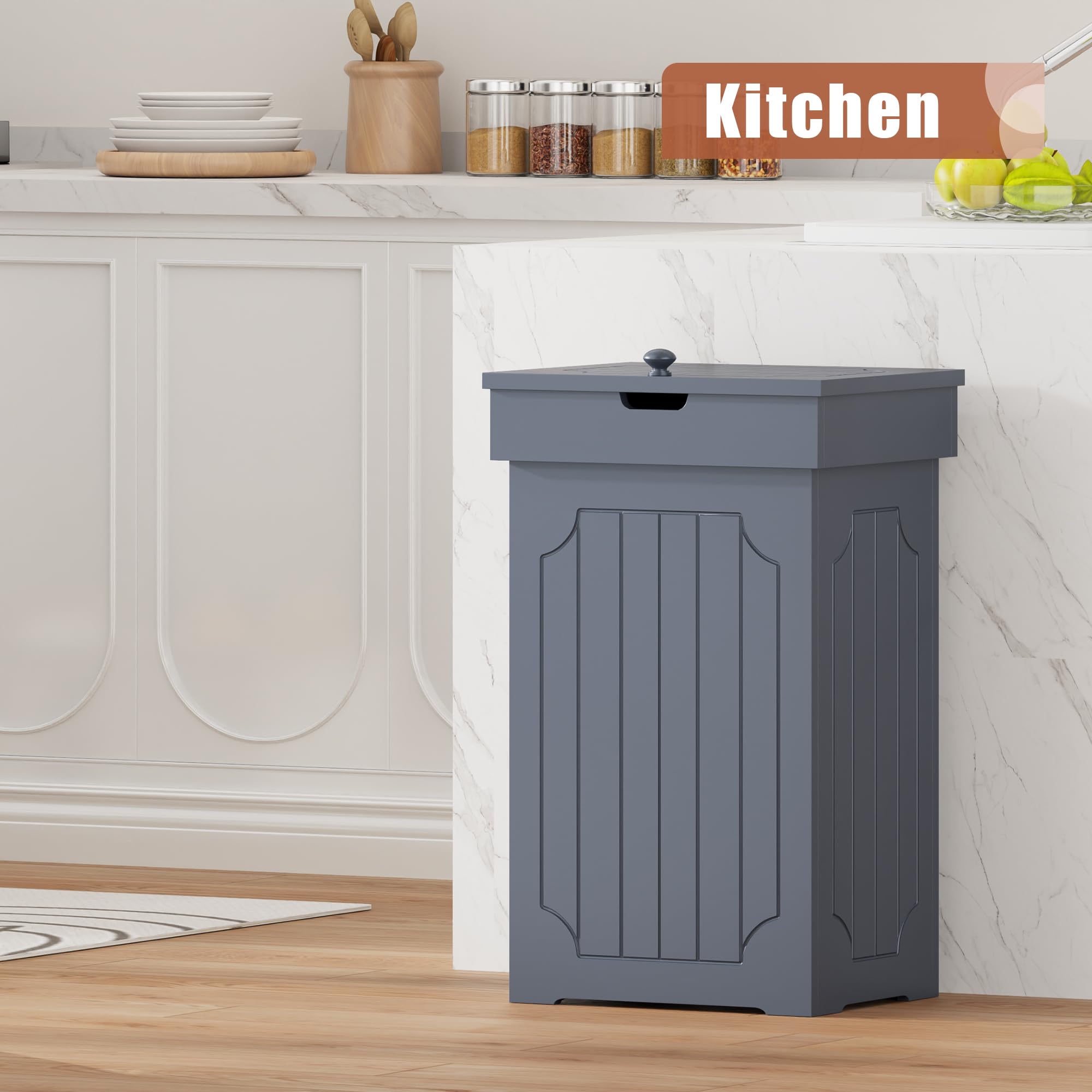 Function Home trash can cabinet with lid open shows convenient bag replacement.
