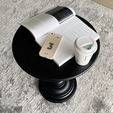 Funecy compact pedestal table fits corners or sofa sides neatly.