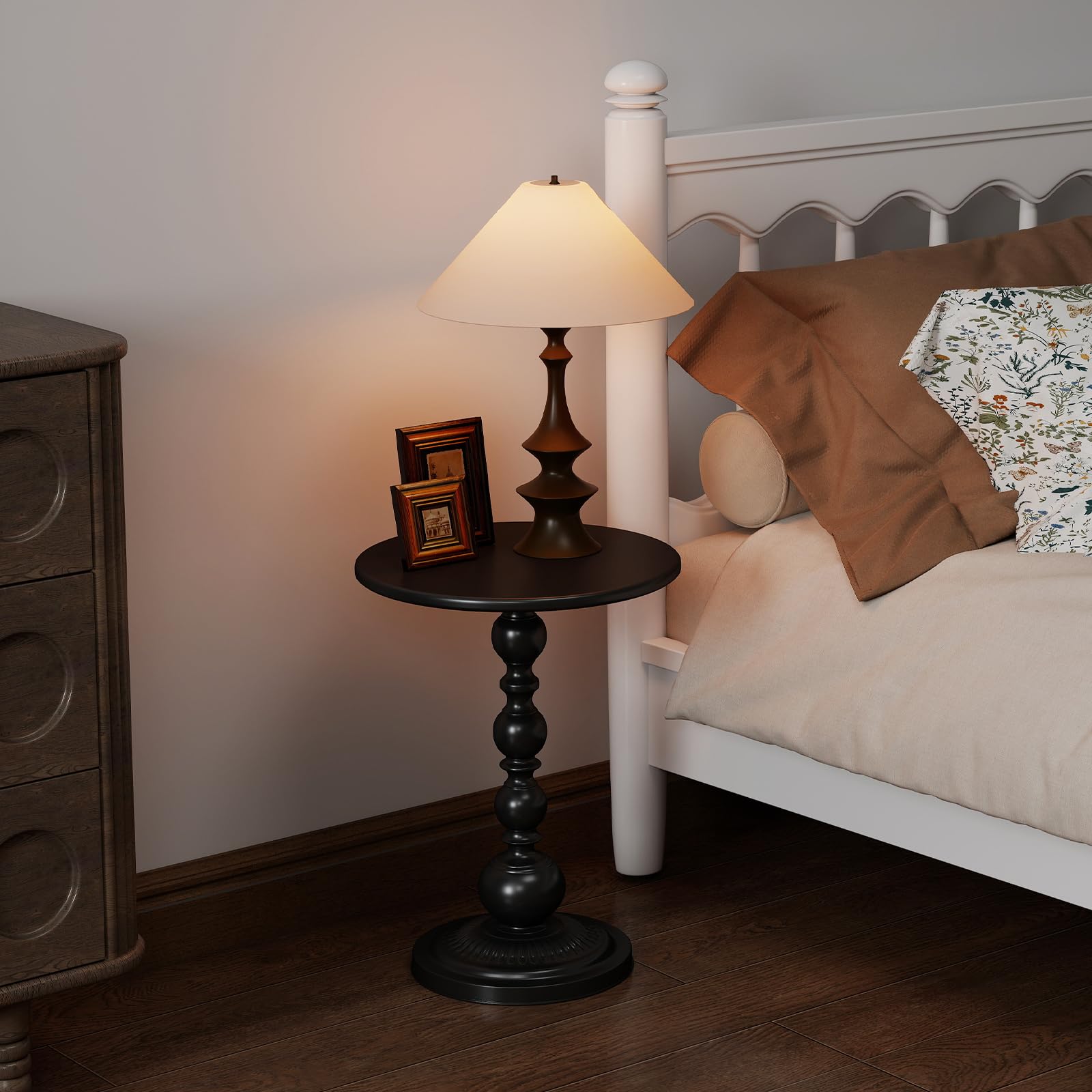 Funecy durable ironwork end table stays sturdy with heavy items.