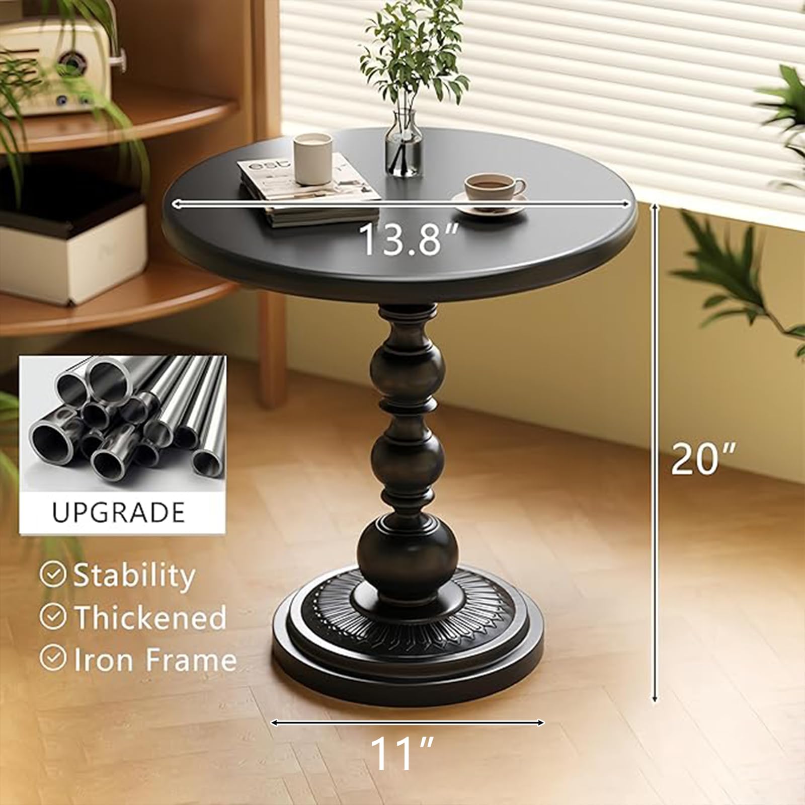 Funecy metal end table suitable for indoor and outdoor entertaining.