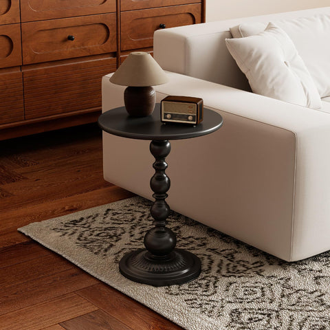 Funecy round-edged end table minimizes bumps and injuries in high-traffic rooms.