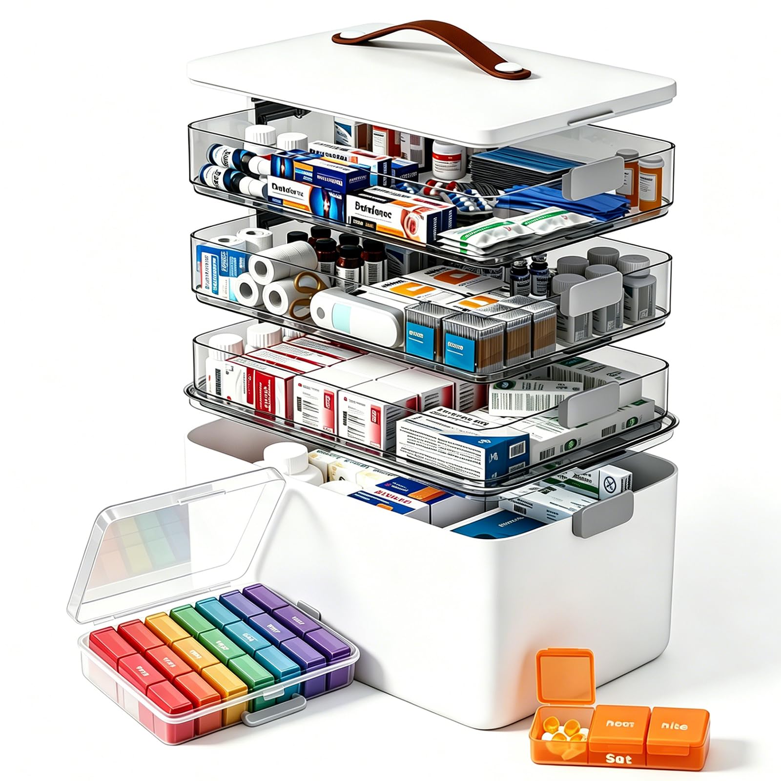 funest 4-tier medicine organizer with a secure cover keeps meds dry and organized