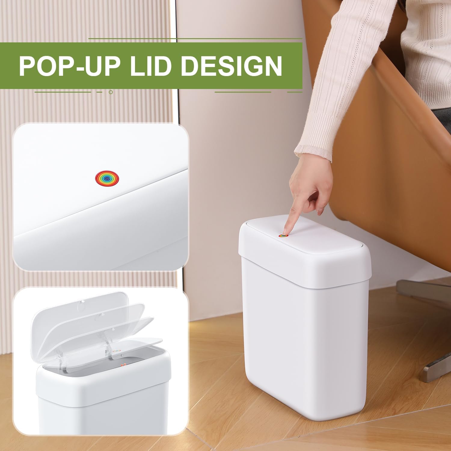 Funest slim plastic waste bin fits in tight spaces