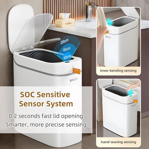 Funest smart trash can sensor wave demonstrating touchless operation