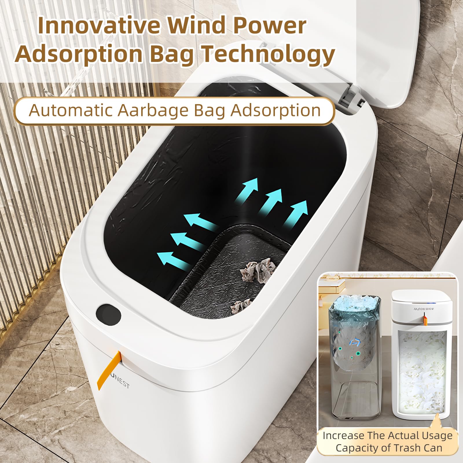 Funest smart trash can vacuum bag sucking seals bags automatically