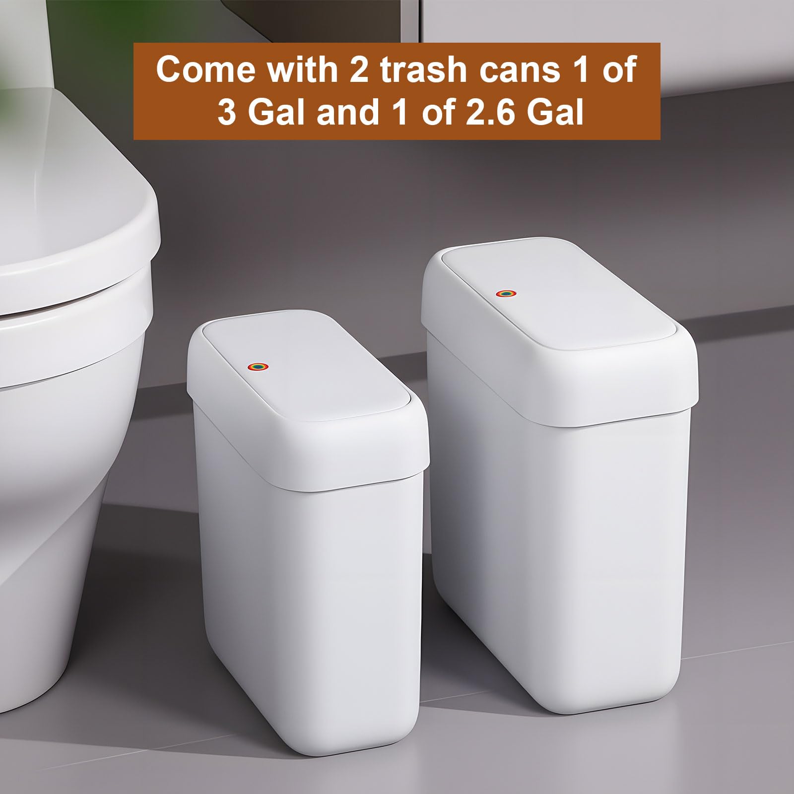 Funest two-pack trash cans for versatile use in bathroom or office.