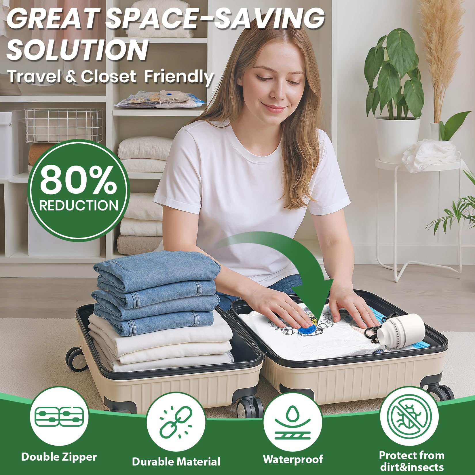 FUNFERY vacuum seal bags large bedding, keeps quilts compact and dust-free.