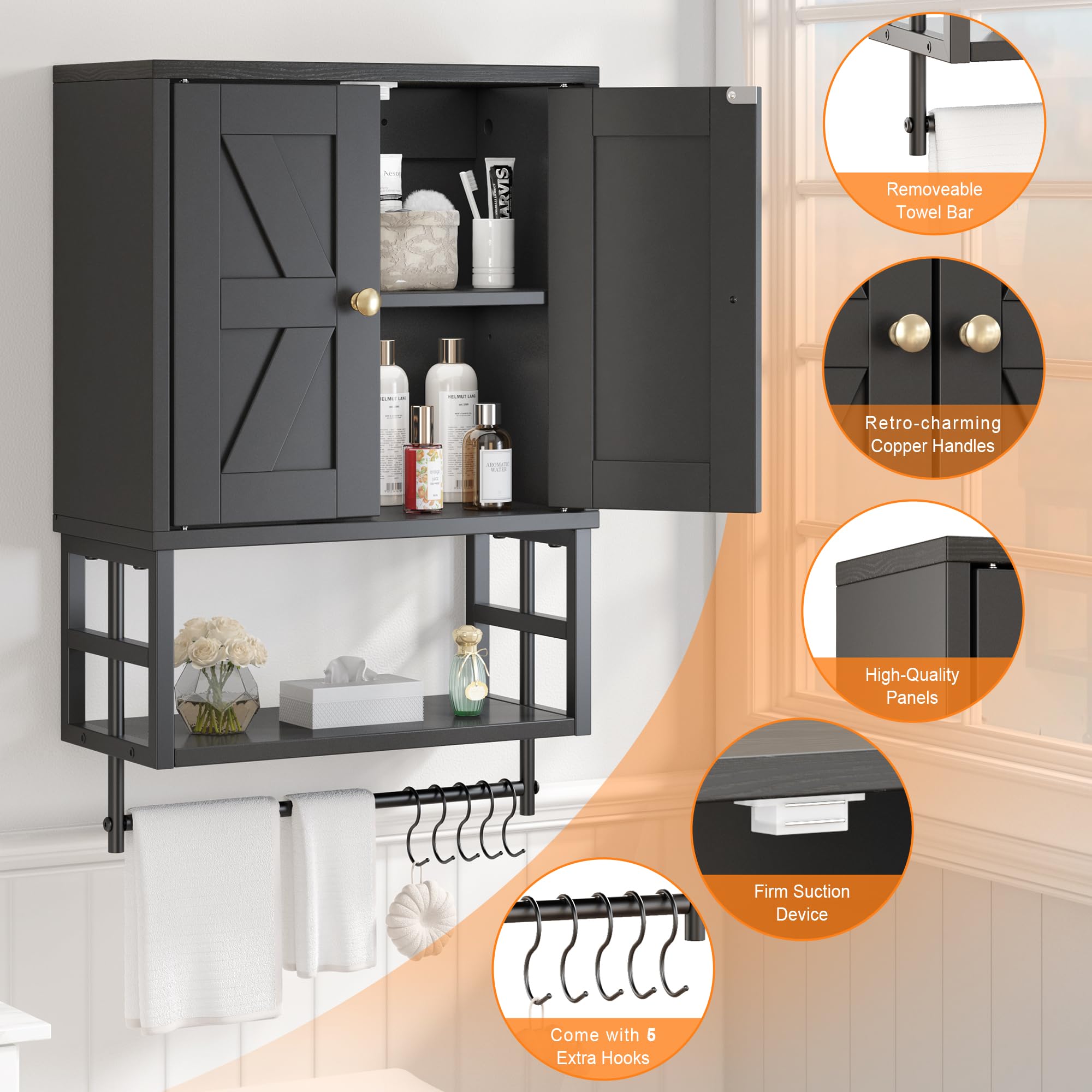 FUNHUKSON cabinet with five hooks for towels and accessories