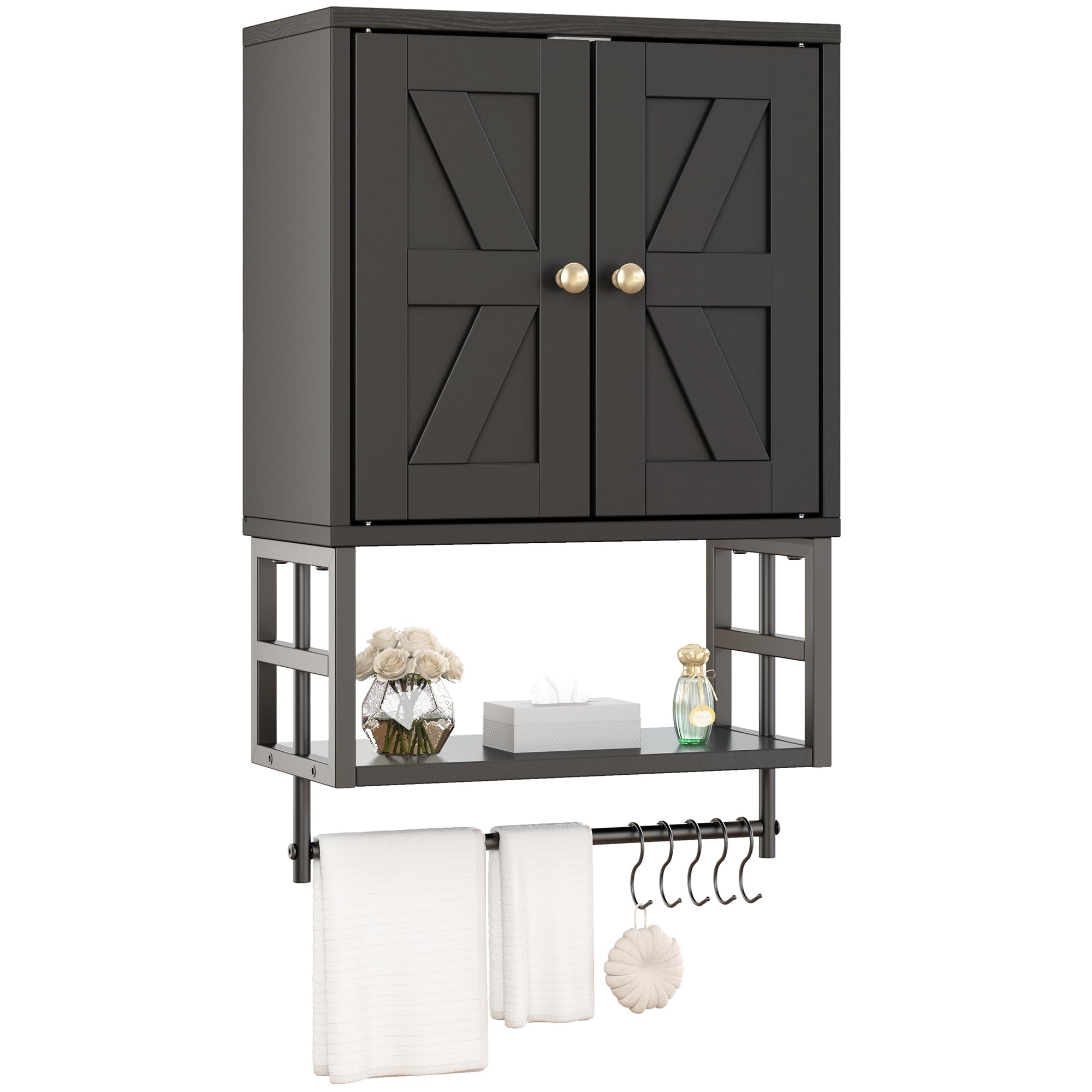 FUNHUKSON Farmhouse cabinet over toilet with open bottom for toilet paper storage