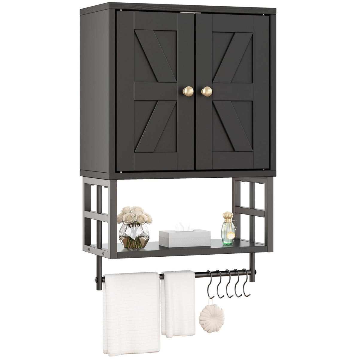 FUNHUKSON Farmhouse cabinet over toilet with open bottom for toilet paper storage