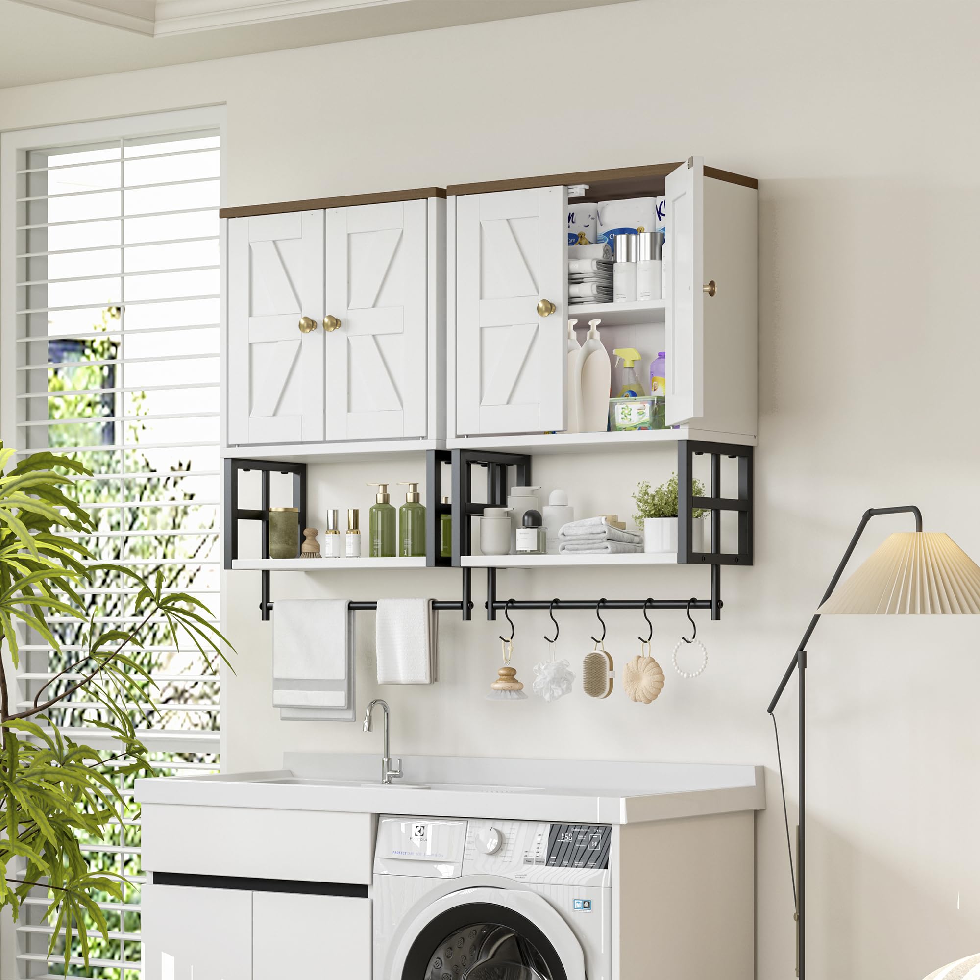 FUNHUKSON cabinet reinforced metal frame adds sturdy farmhouse durability.