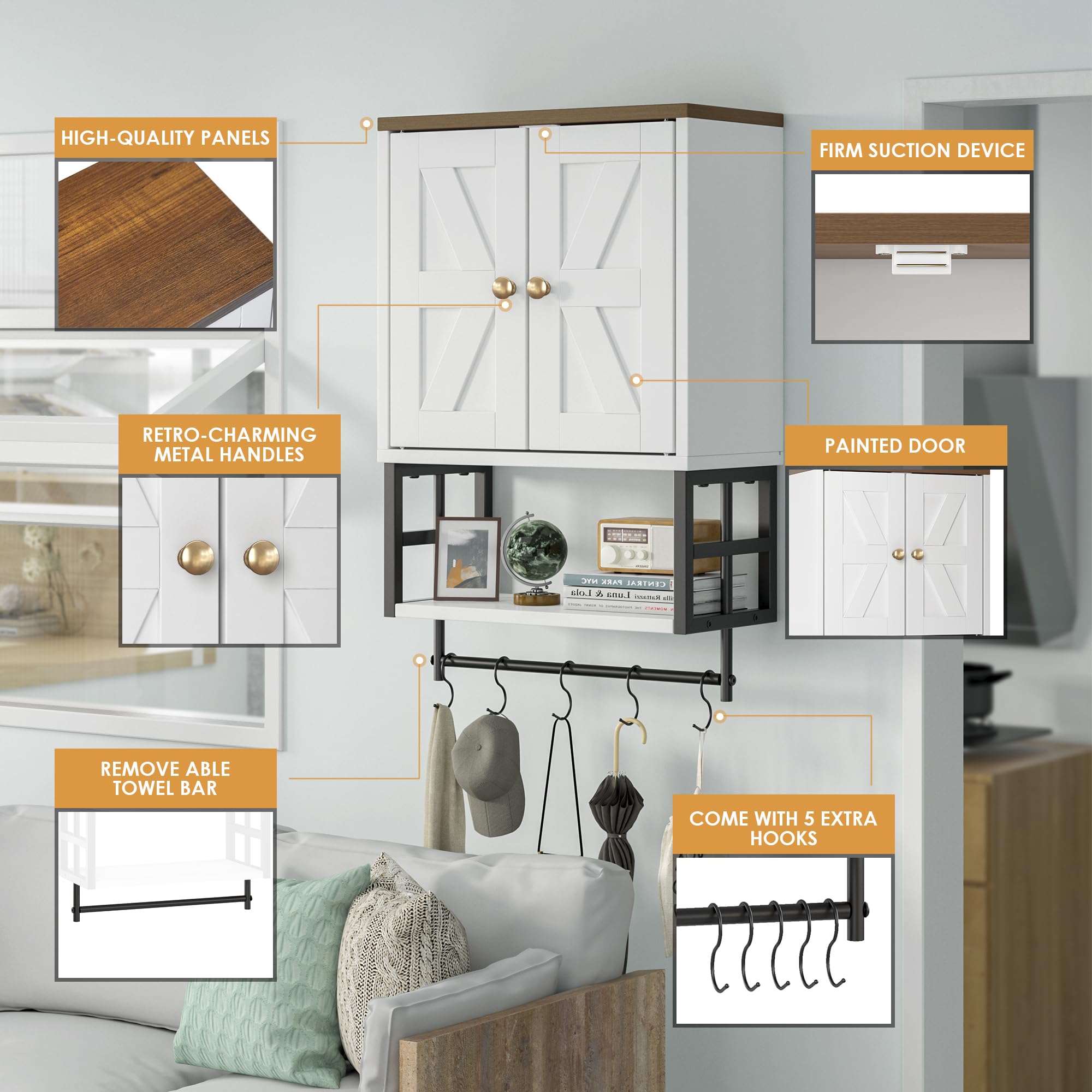FUNHUKSON cabinet with removable towel bar for versatile bathroom organization.