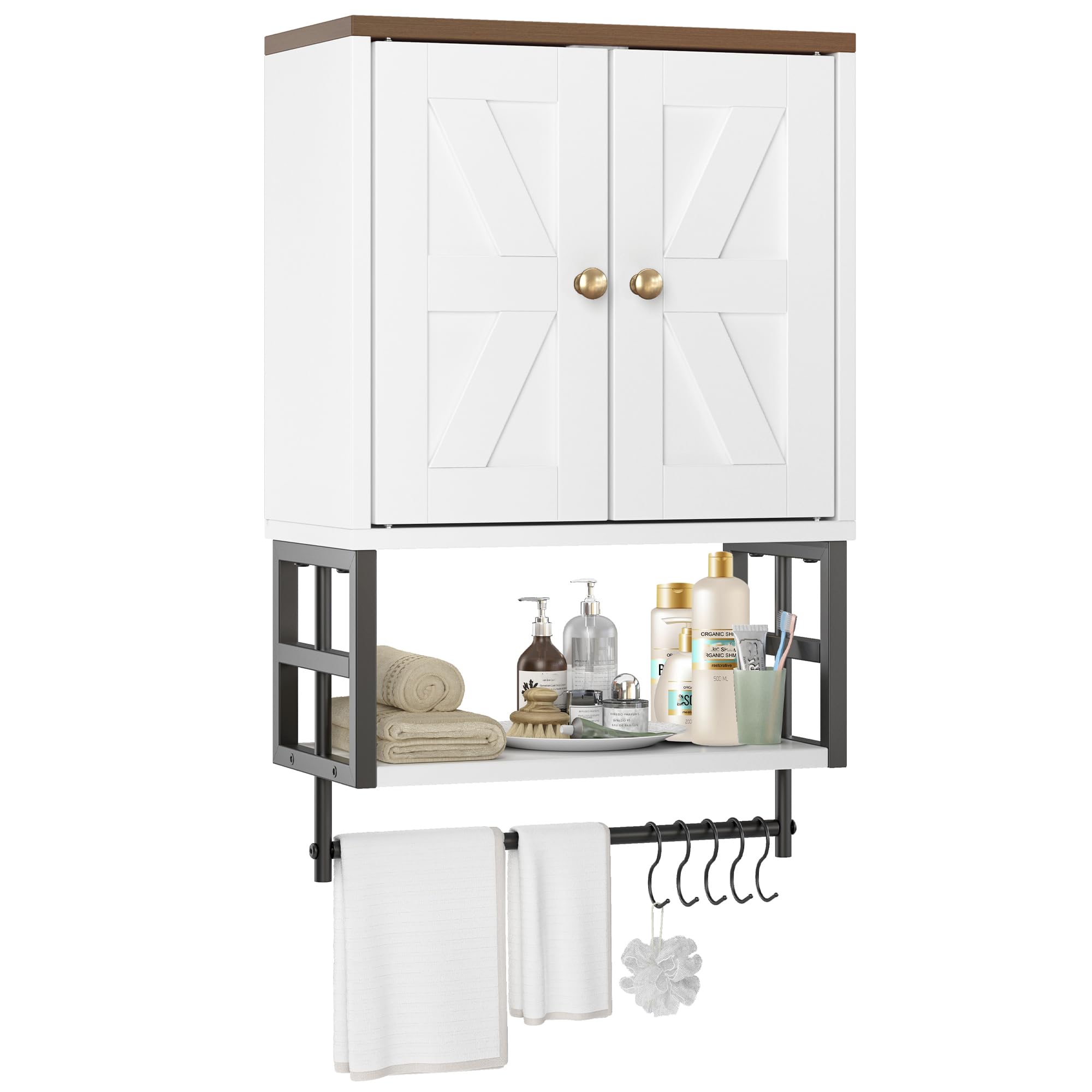FUNHUKSON farmhouse medicine cabinet wall mount in white for tidy bathroom storage.
