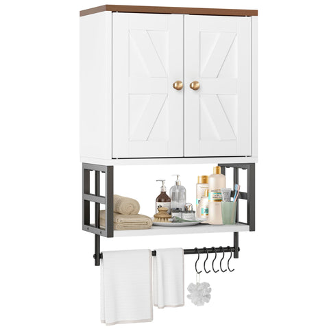 FUNHUKSON farmhouse medicine cabinet wall mount in white for tidy bathroom storage.