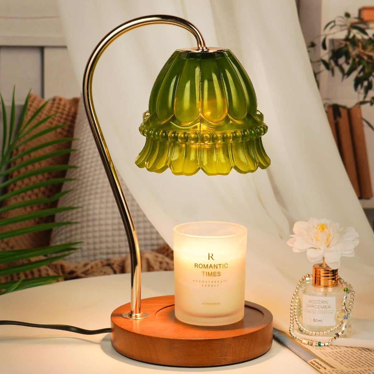 Funistree candle warmer lamp front view highlighting safe flameless fragrance for any room.
