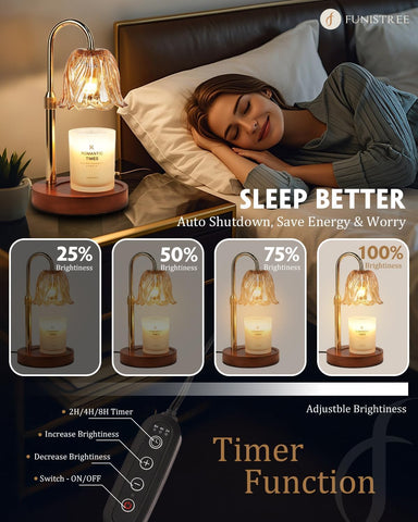 Dimmable brightness on Funistree gold candle warmer lamp for mood control