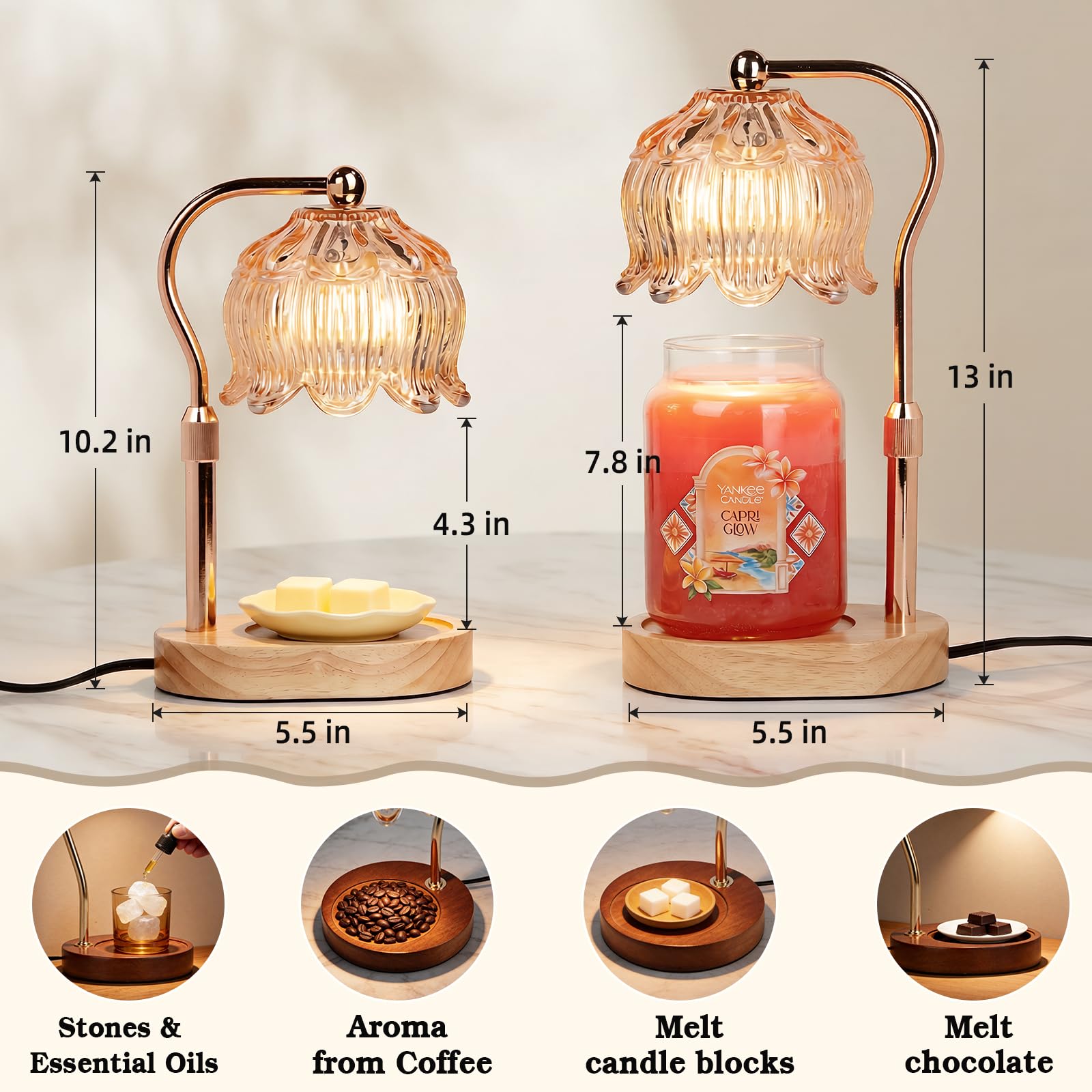 Funistree lamp with adjustable height for customized Yankee jar ambience.