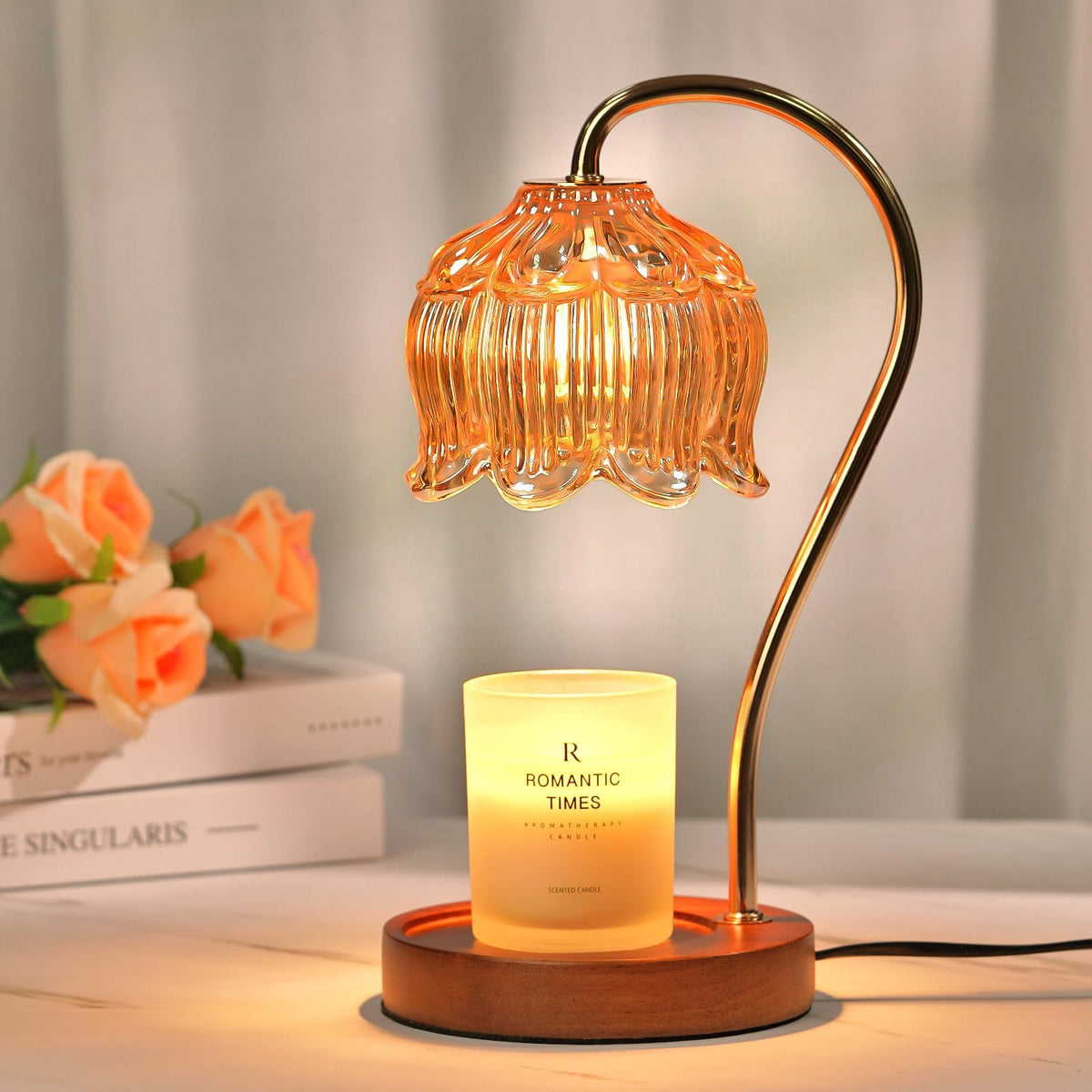 Funistree Flower Candle Warmer Lamp with Timer for flame-free scent release