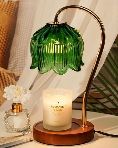 Funistree green candle warmer lamp with timer glows softly for cozy evenings.