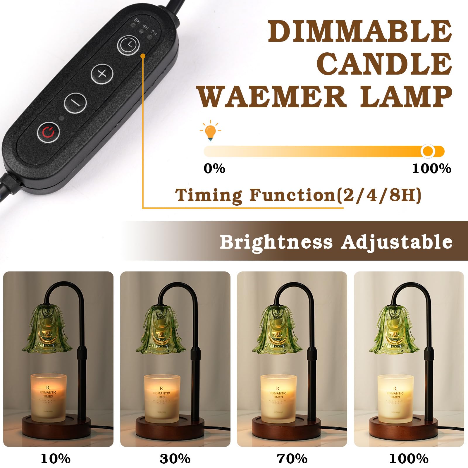 Funistree green dimmable candle heater delivers customizable ambience.
