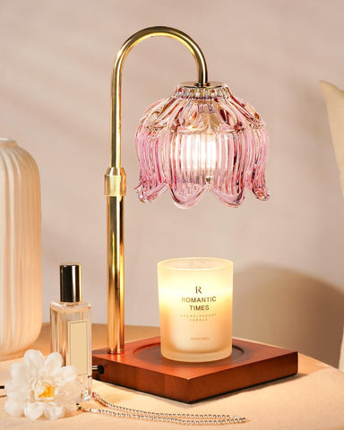 Funistree pink candle warmer base with wooden stand for stable melting