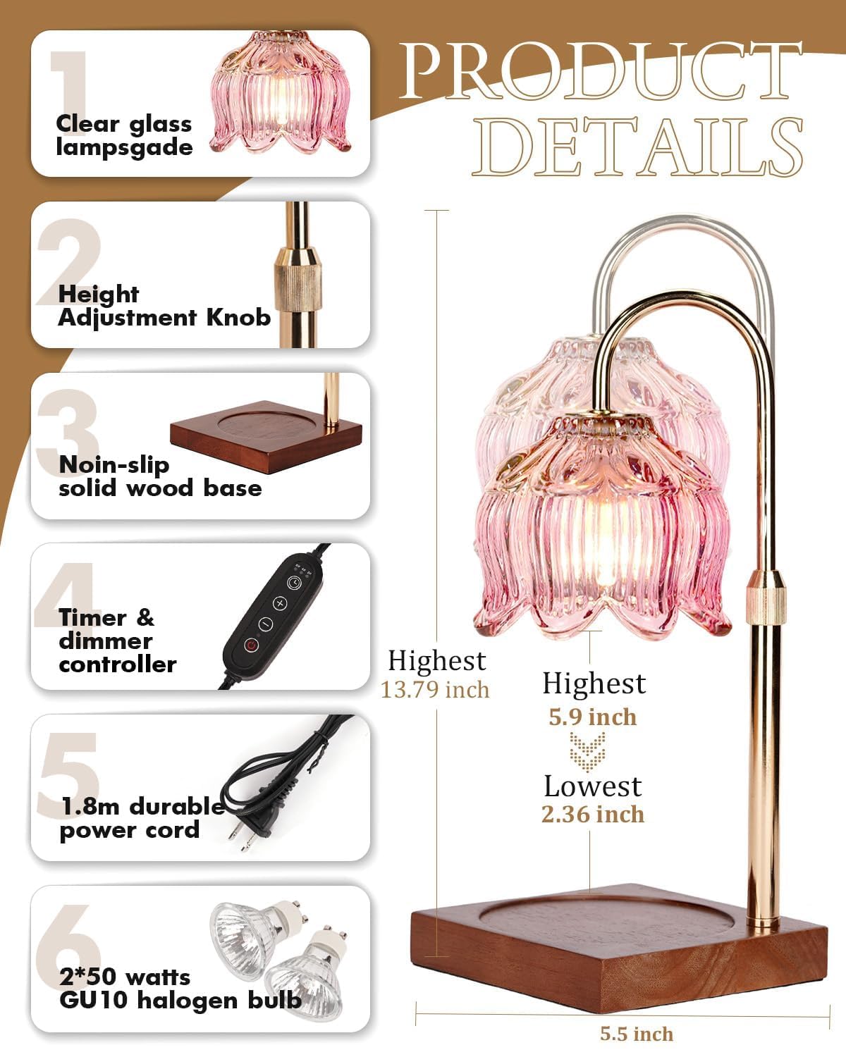 Funistree pink candle warmer height-adjustment feature for all candle sizes