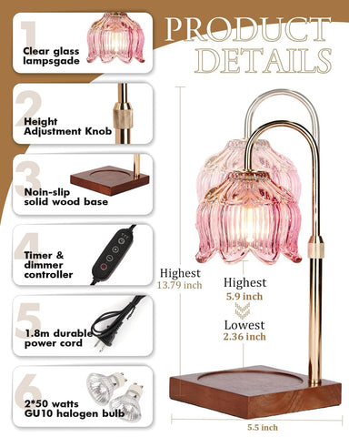 Funistree pink candle warmer height-adjustment feature for all candle sizes