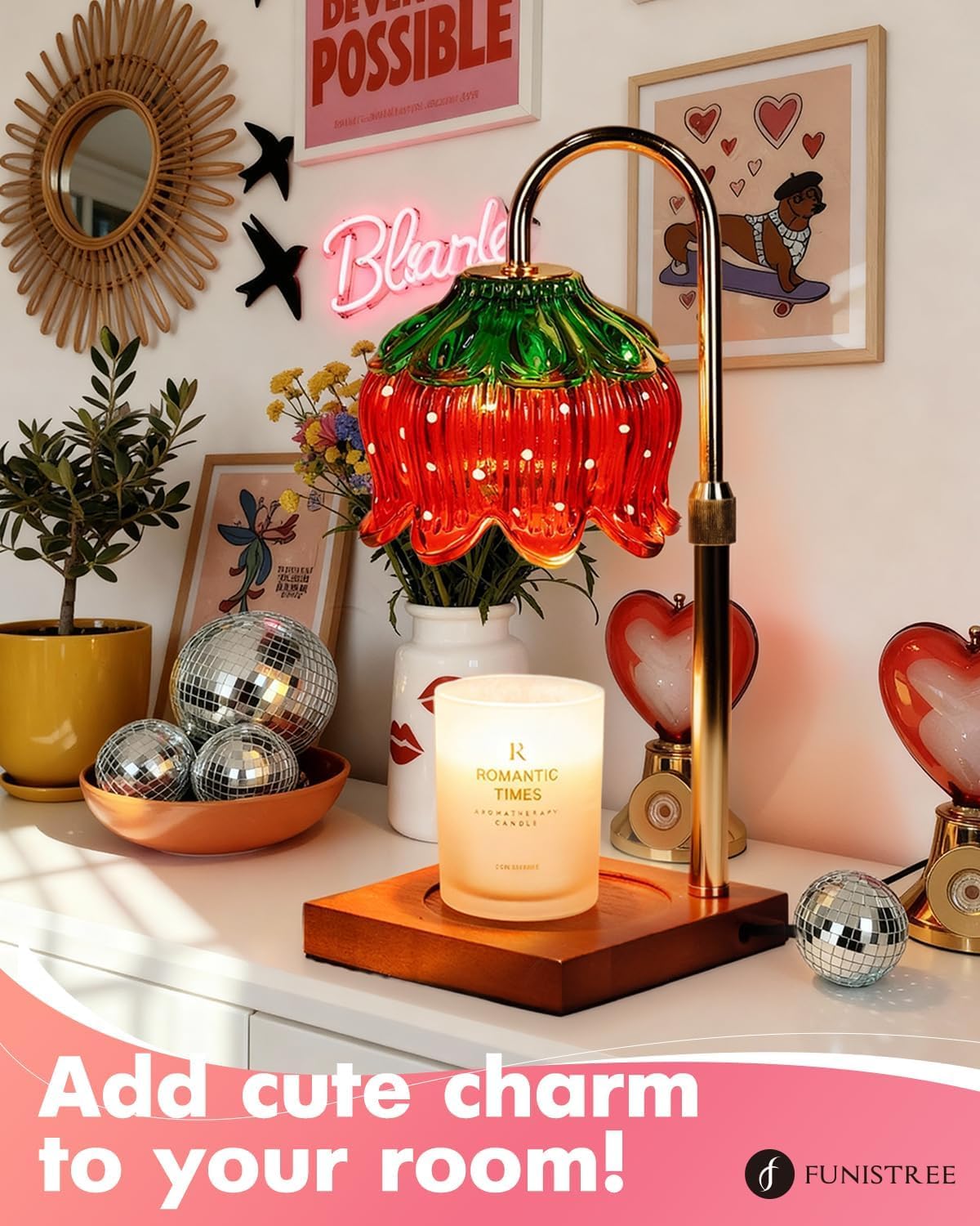 Funistree flameless candle warmer design reduces fire risk and soot.