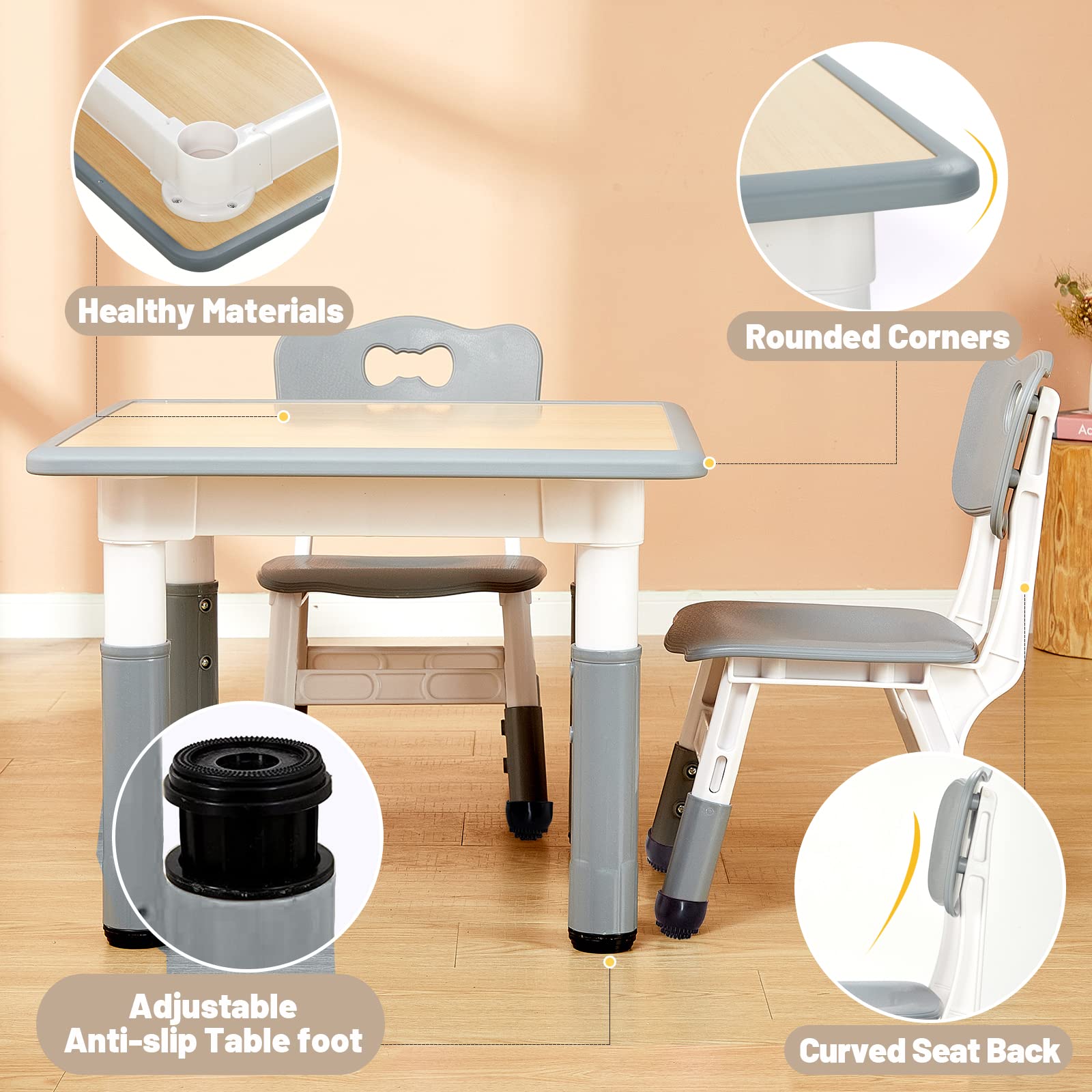 Three chair heights enable adaptable seating with FUNLIO set.