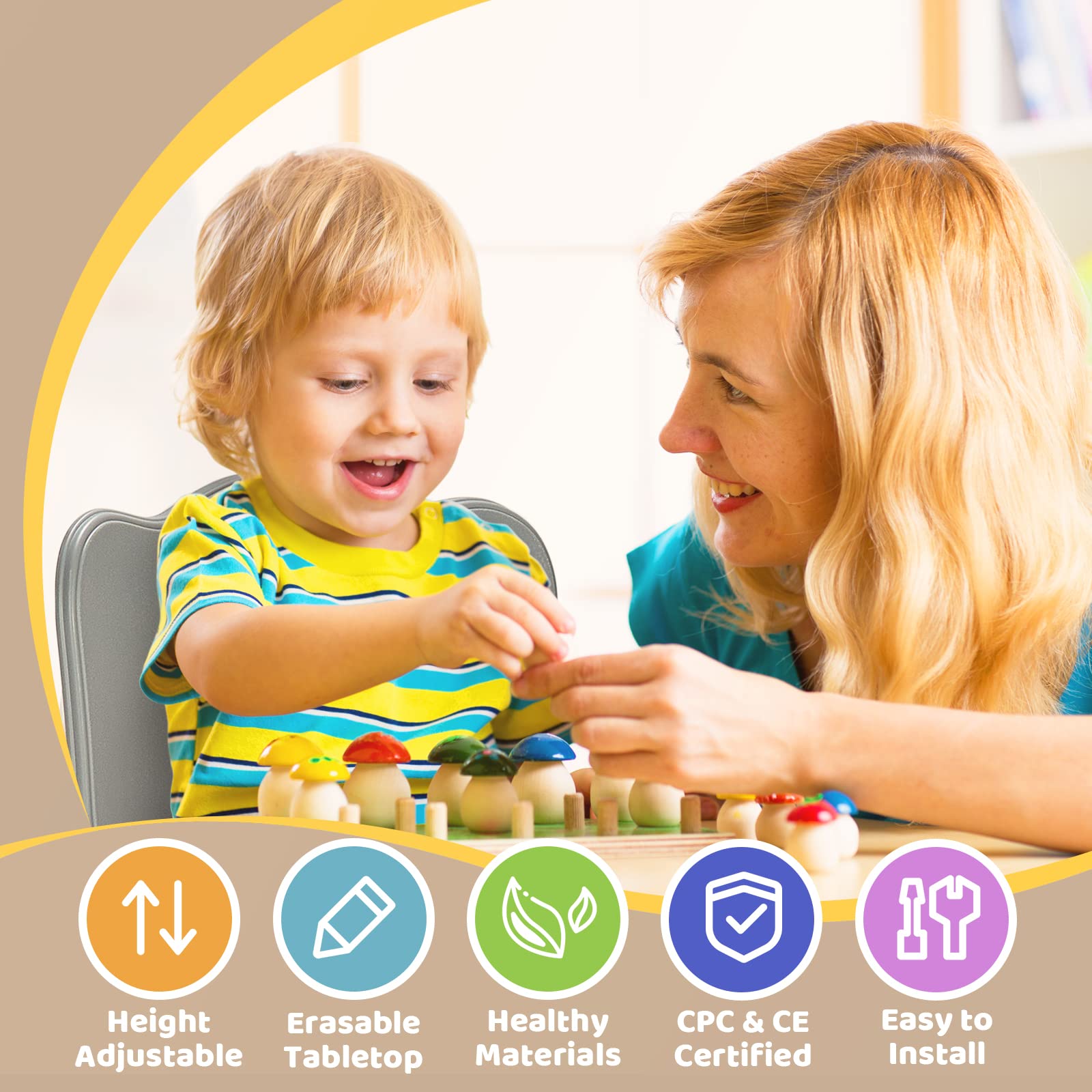 FUNLIO kids table and chairs gray height adjustability supports growing kids.