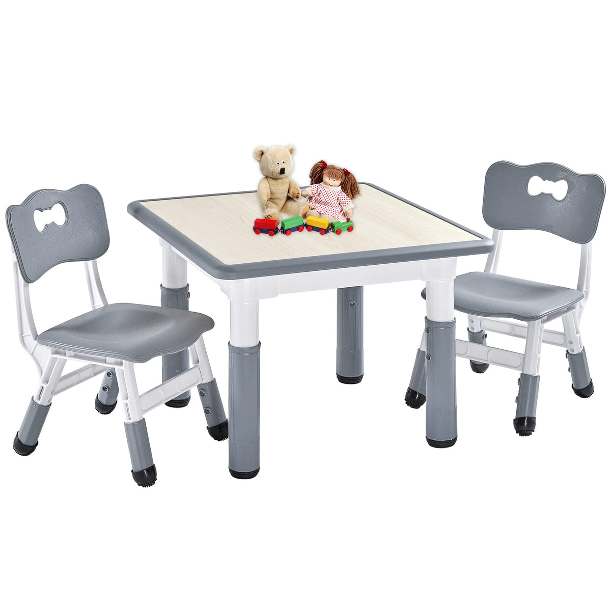 FUNLIO kids table and chairs gray overview, inviting study and play for growing children.