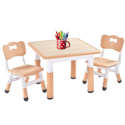 FUNLIO kids table and chairs set assembled on the floor for easy setup.