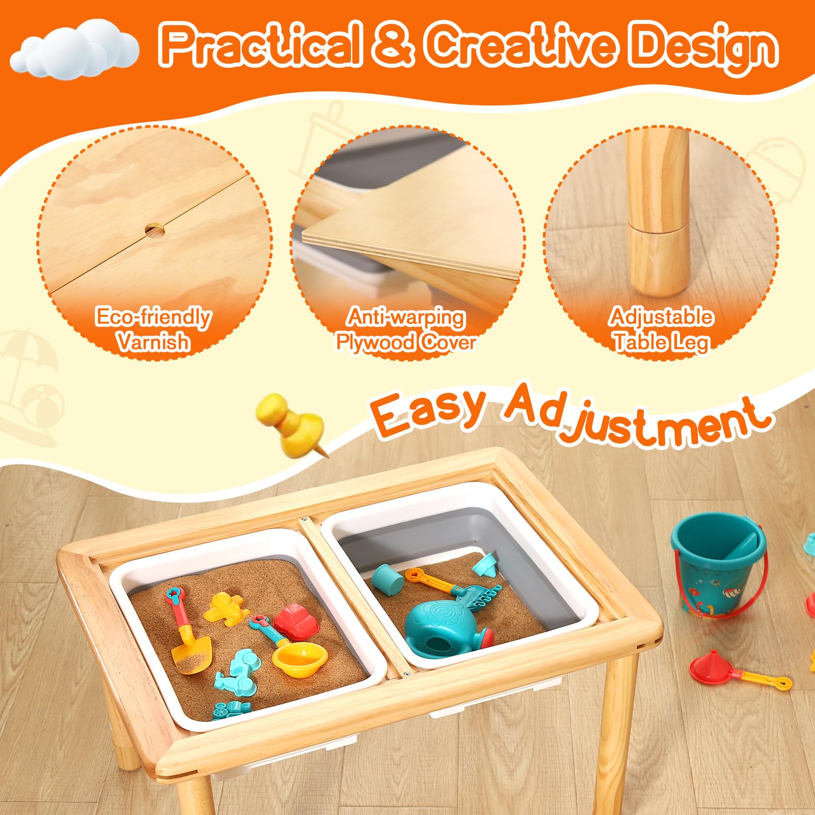 Funlio natural pine wood surface with smooth finish and rounded edges.