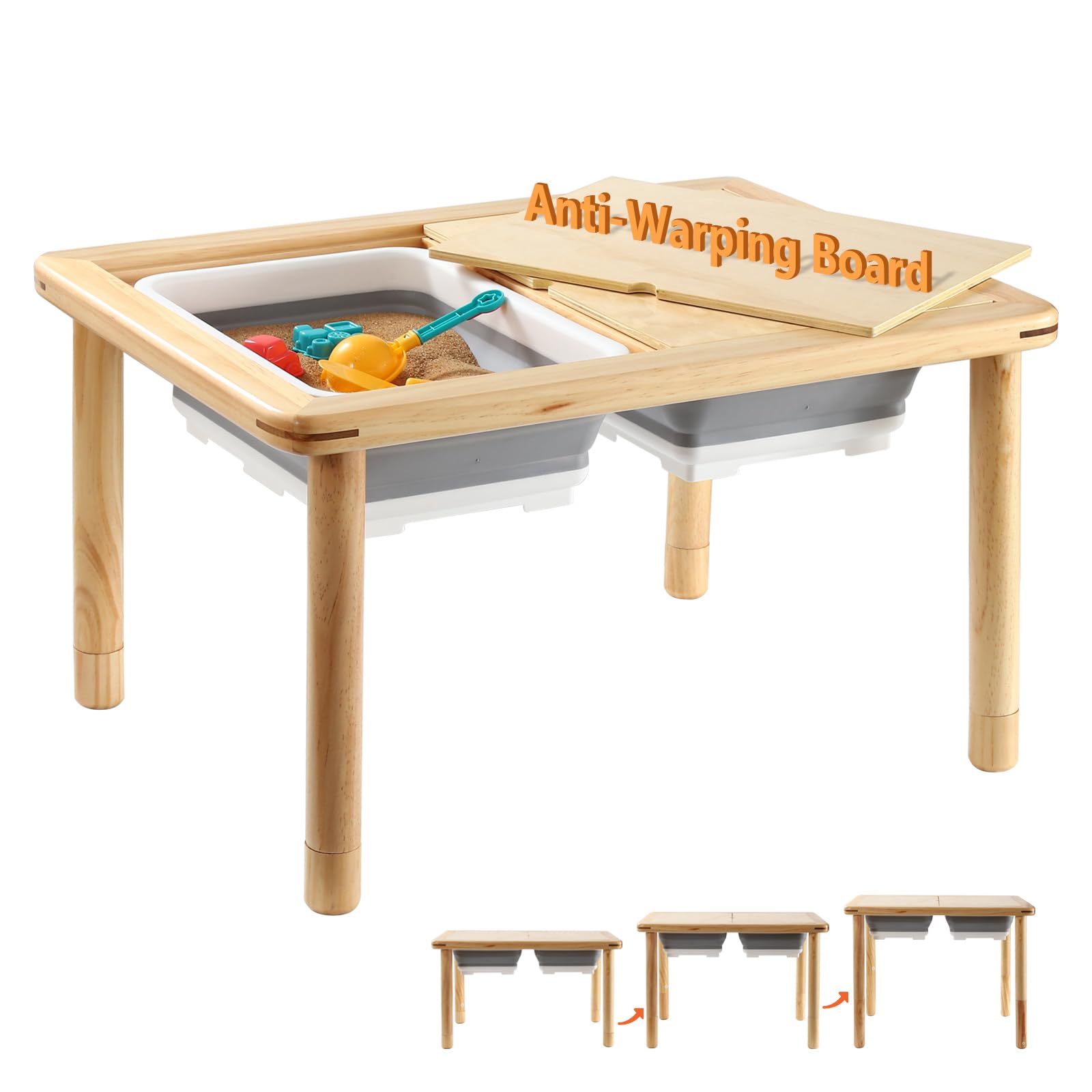 Funlio wooden sensory table top with 3-level height adjustment visible.