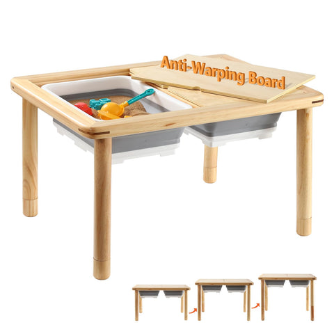 Funlio wooden sensory table top with 3-level height adjustment visible.