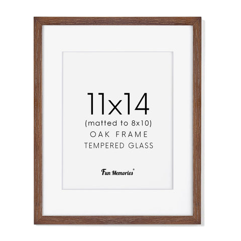 Fun Memories 11x14 oak frame close-up highlights natural wood grain.