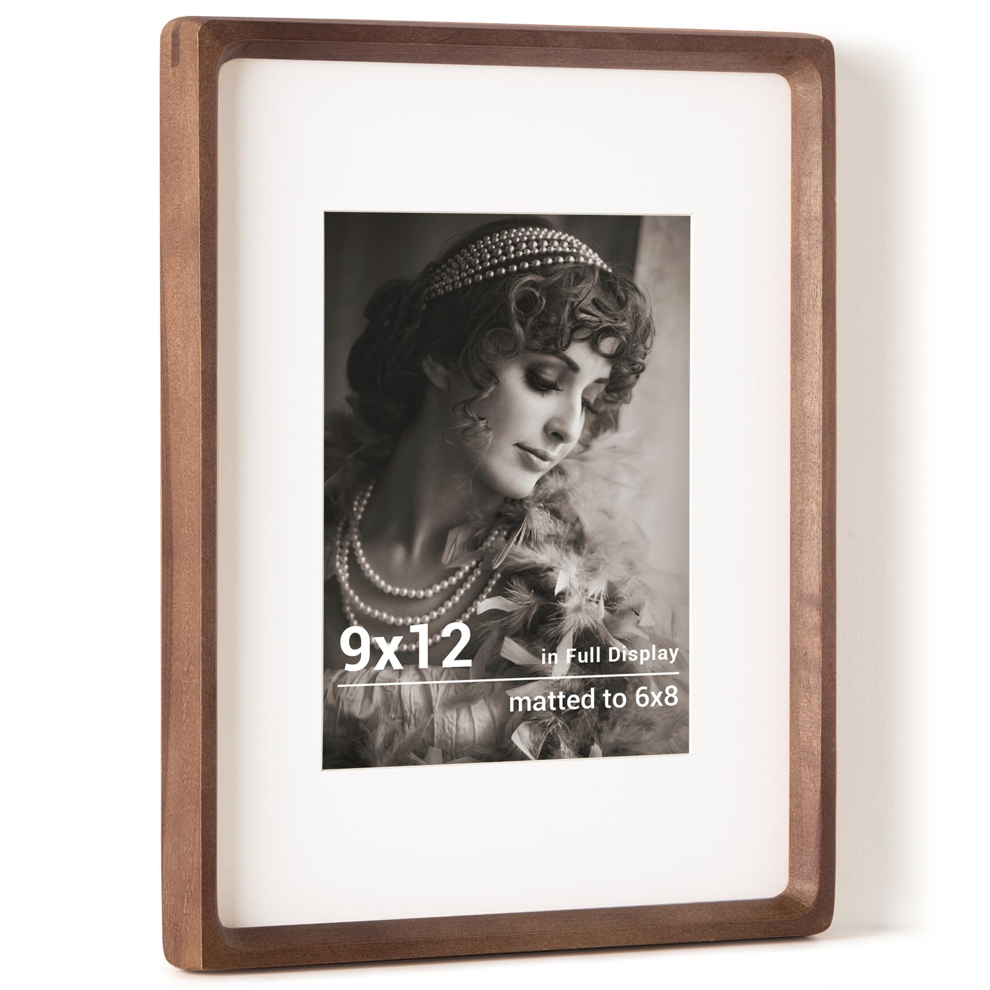 Fun Memories 9x12 walnut frame front view, adds warm, natural tone to any photo display