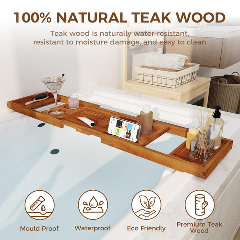 Fun Memories teak bathtub tray book stand supports easy bath-time reading.
