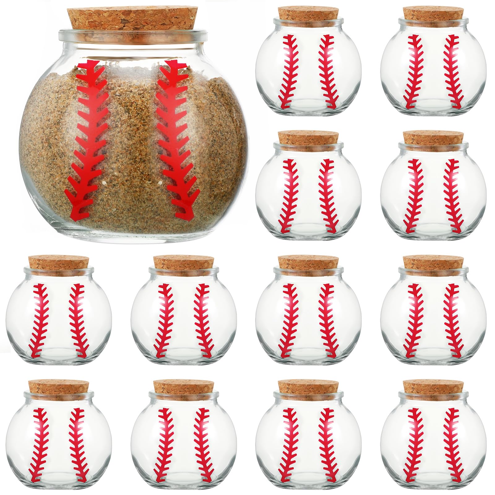 Funnymoom baseball round jar with cork lid, ideal for party favors