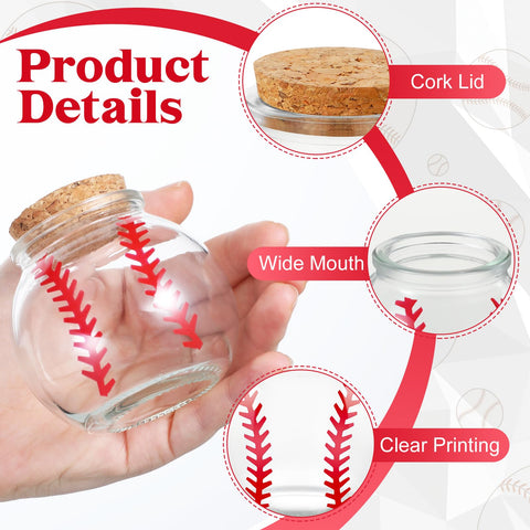 Funnymoom baseball round jar with cork lid close-up and print detail