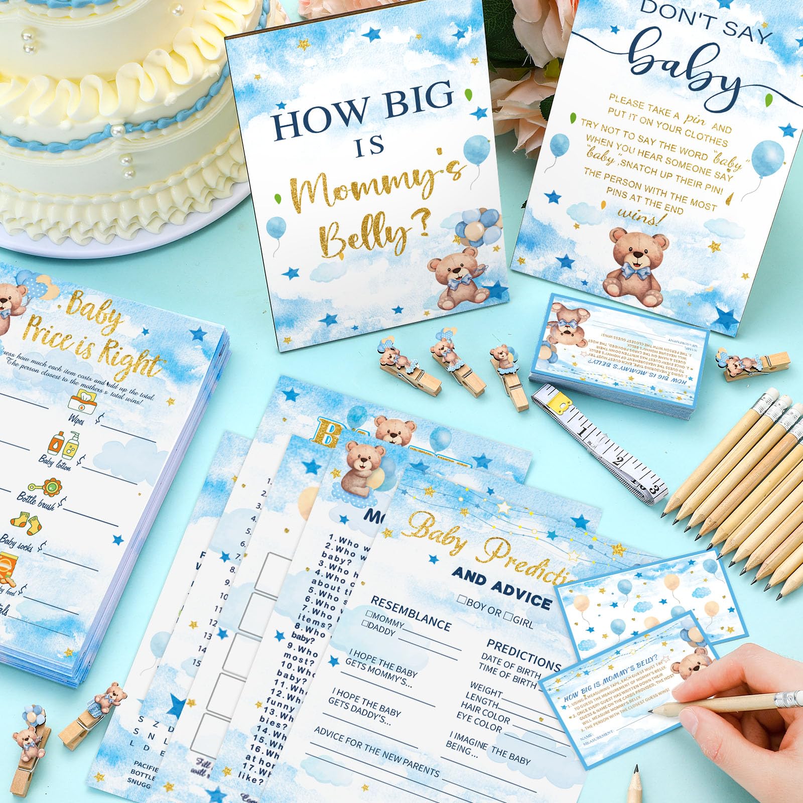 Funnymoom bear descriptions and wishes card set for warm shower memories