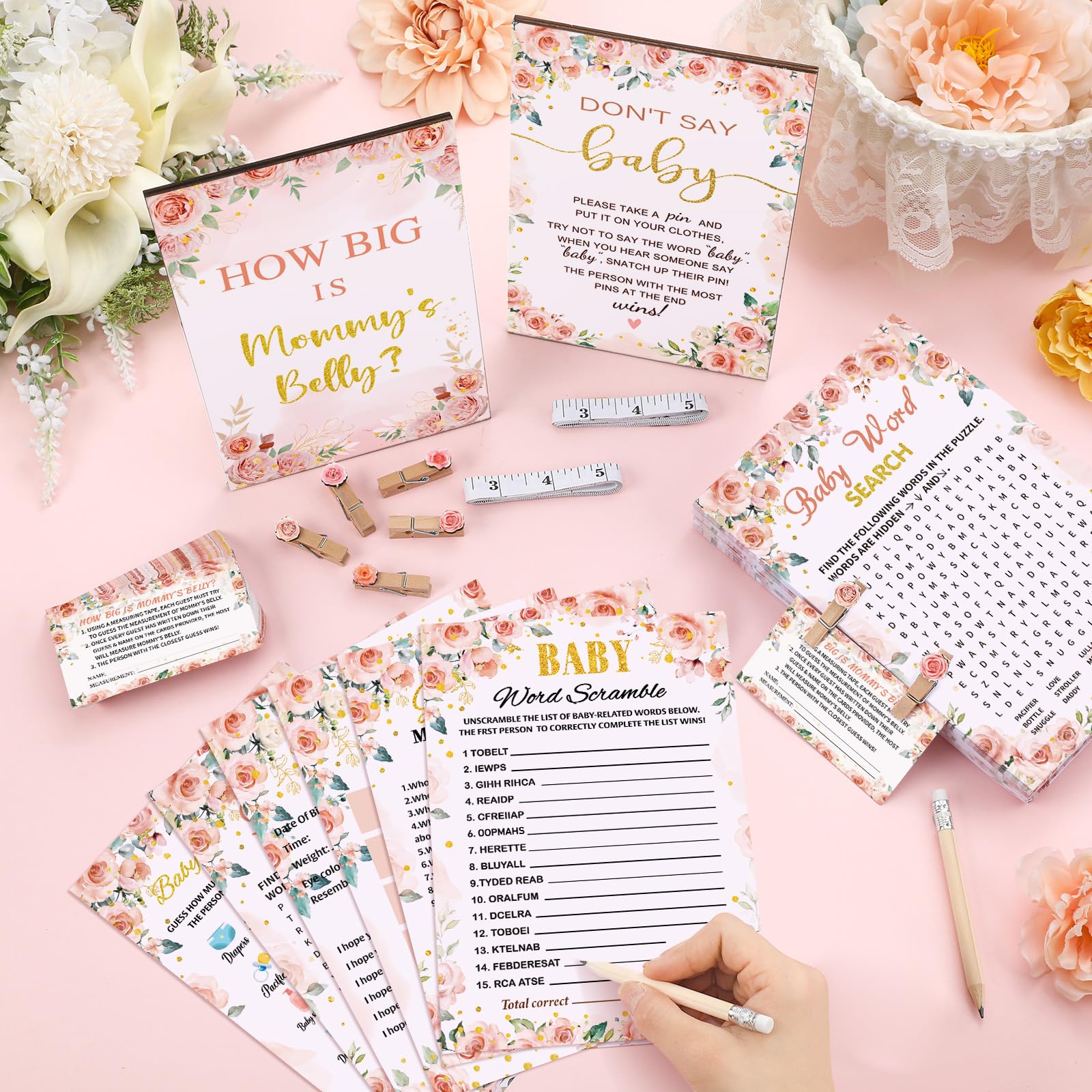 Funnymoom bingo game cards with floral design for baby showers