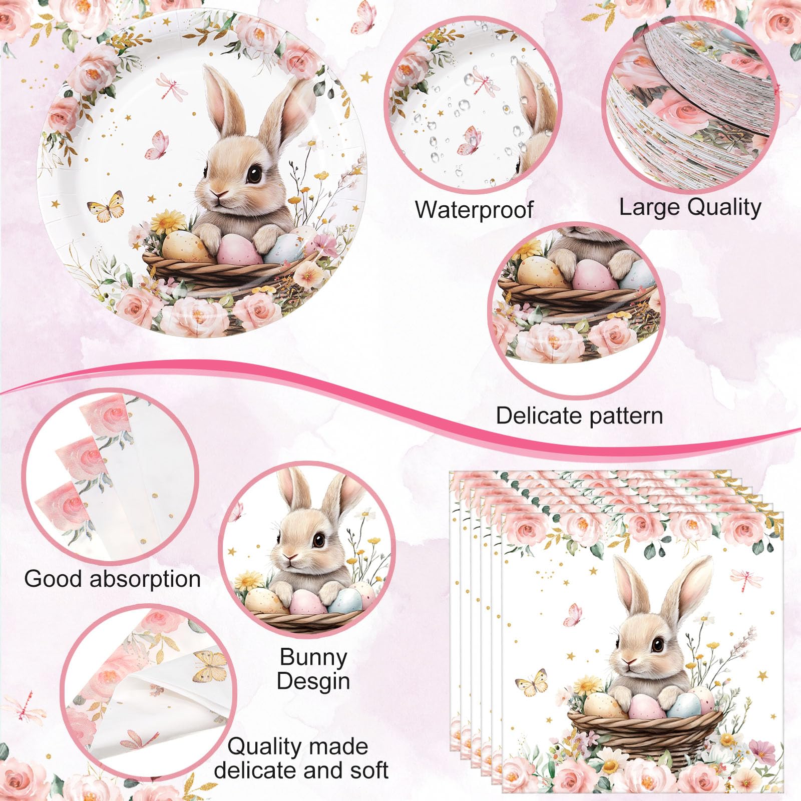 Funnymoom bunny napkins in pink floral pattern for dining moments