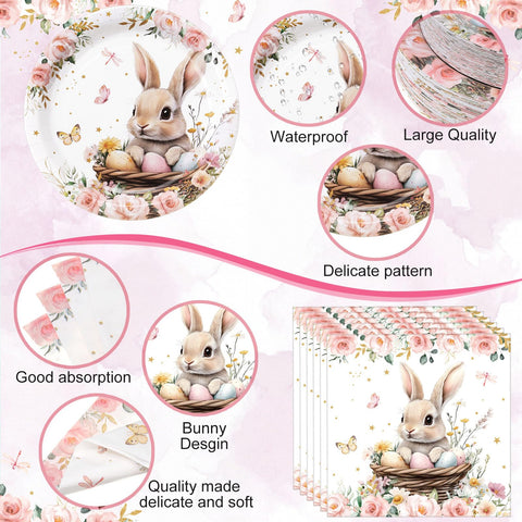 Funnymoom bunny napkins in pink floral pattern for dining moments