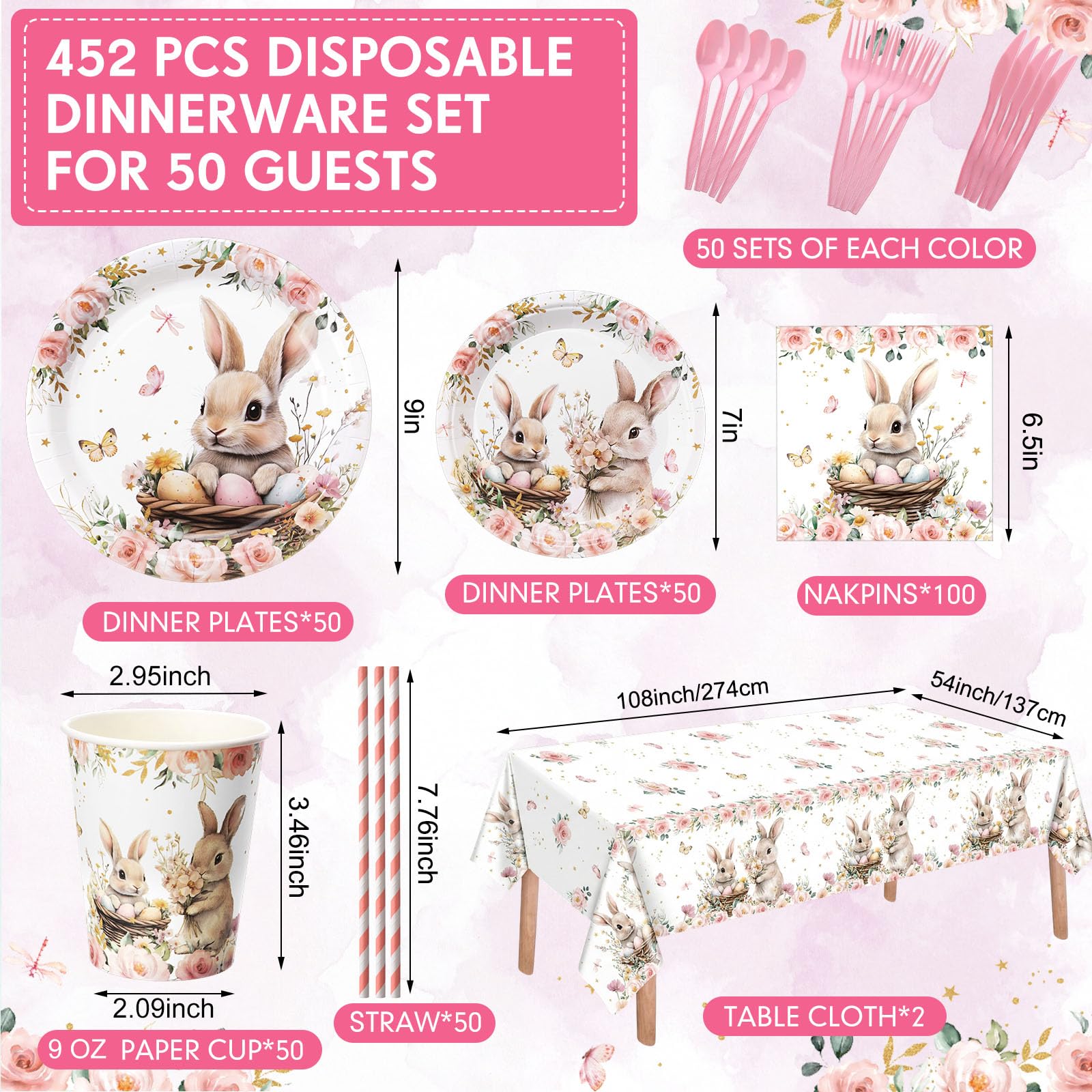 Funnymoom bunny plates 7 inch in pink floral design for snacks