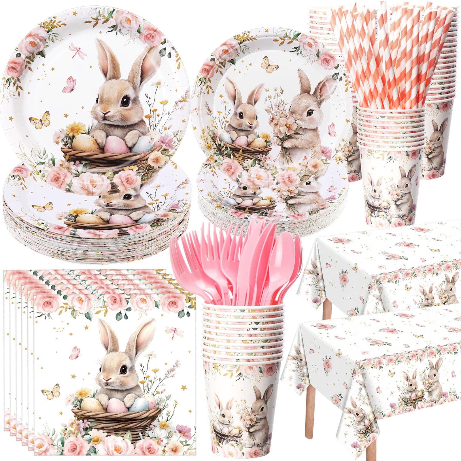 Funnymoom bunny plates 9 inch in pink floral design for elegant meals