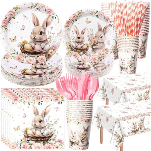 Funnymoom bunny plates 9 inch in pink floral design for elegant meals