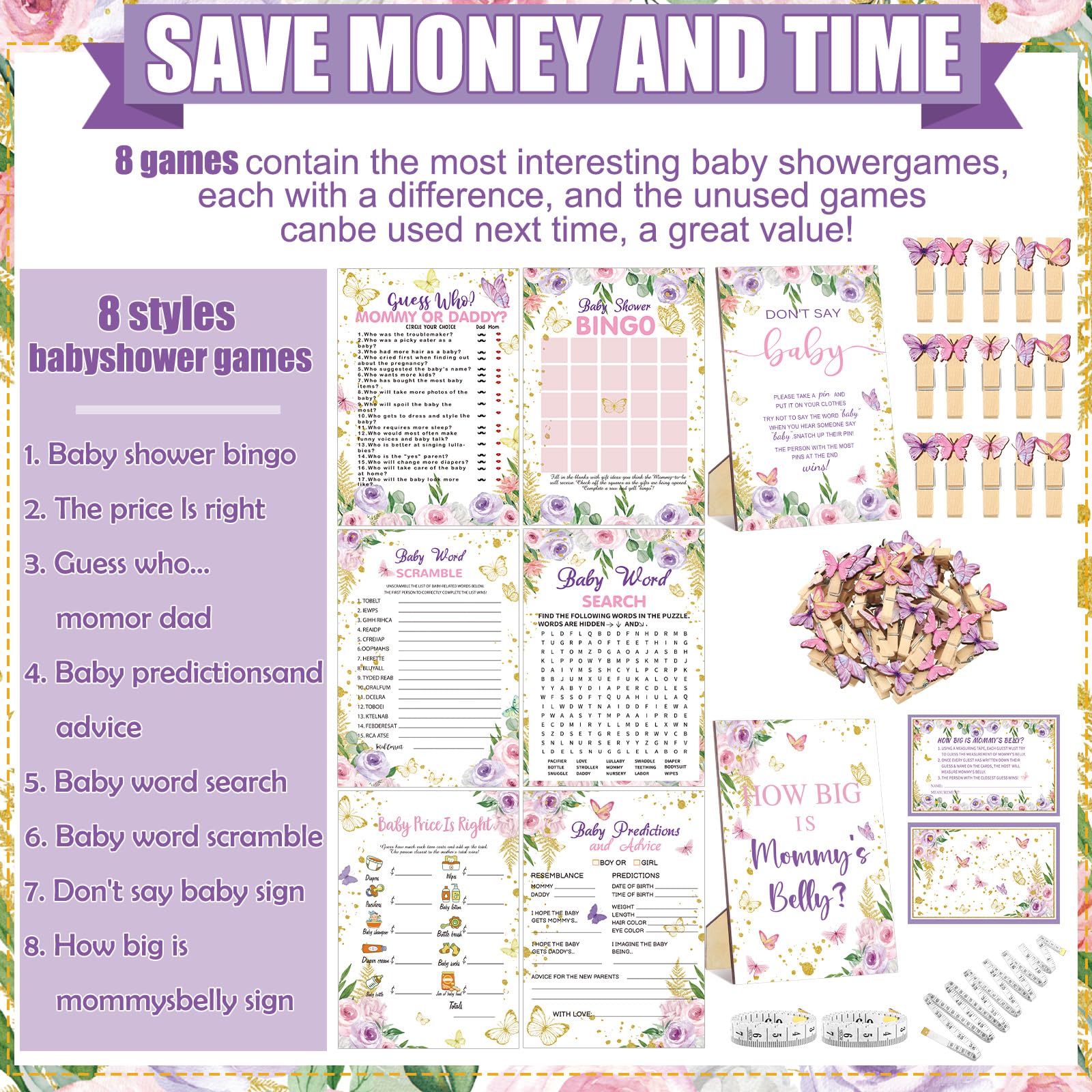 Funnymoom butterfly bingo cards for interactive baby shower fun