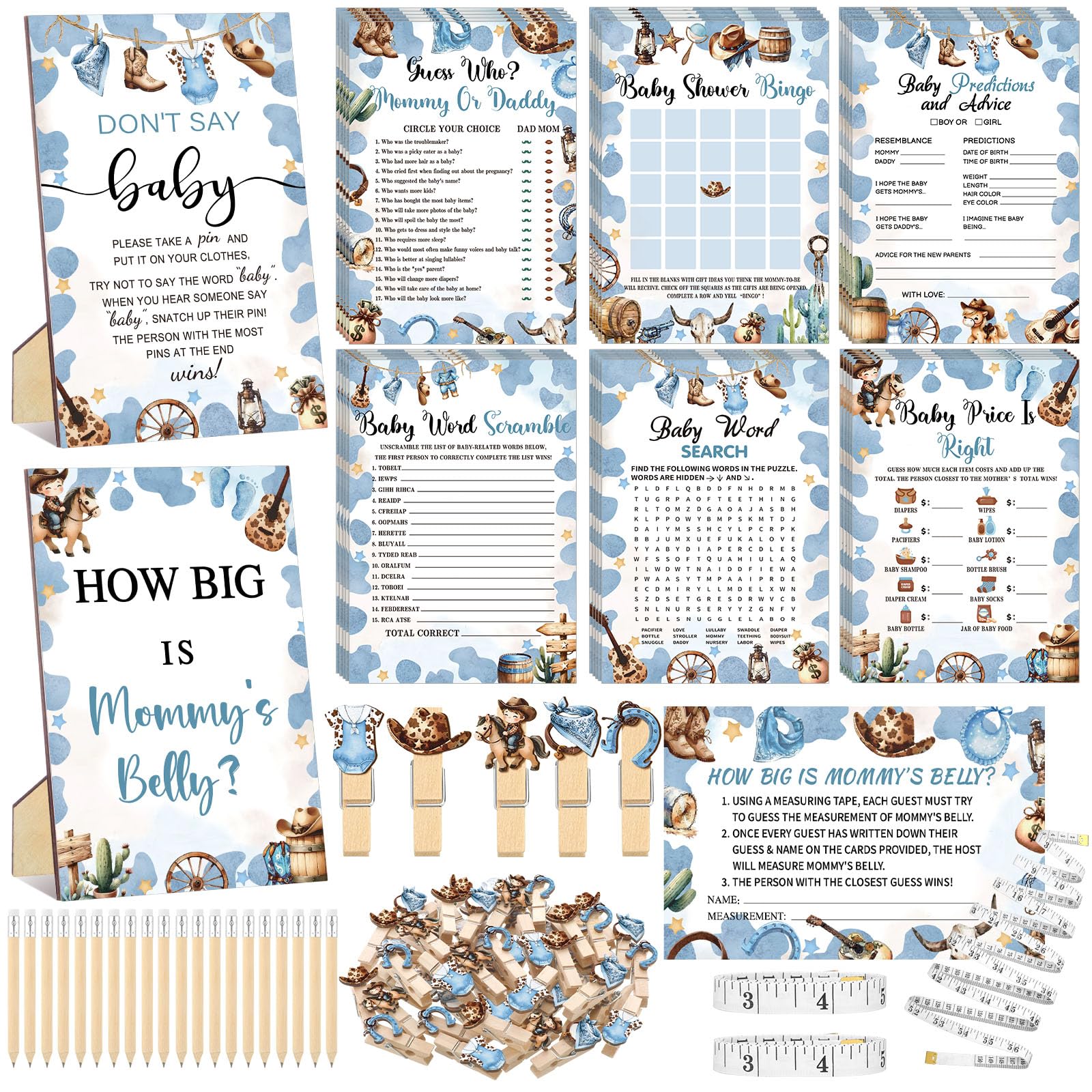Funnymoom Cowboy Baby Shower Games Card Pack for lively party fun